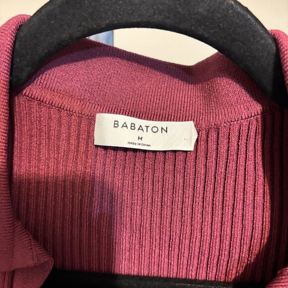 Aritzia Babaton Excerpt Sculpt Knit Polo Ribbed Long Sleeve Crop Top Burgundy - Picture 3 of 7